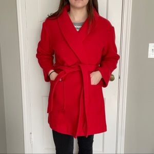 J Crew Belted Wrap coat in red wool